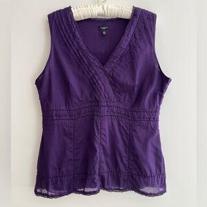 TALBOTS Sleeveless V Neck Lined Blouse 100% Cotton Lightweight Pleats Sheer